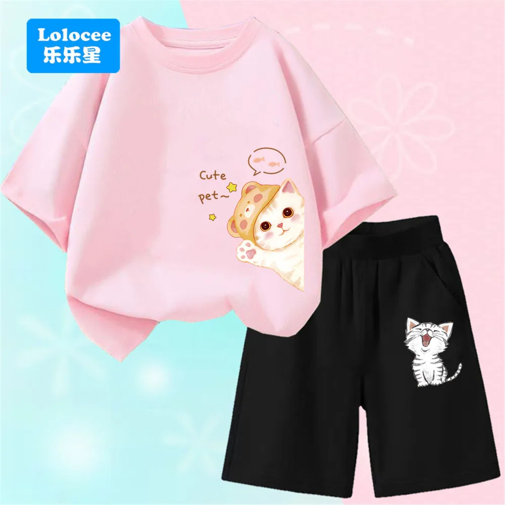 

Summer Baby Girls Clothes Set Kid Fashion Cartoon Cute Cat Printed T-Shirts Top And Shorts 2 Pieces Suit Children Tracksuit CLM2