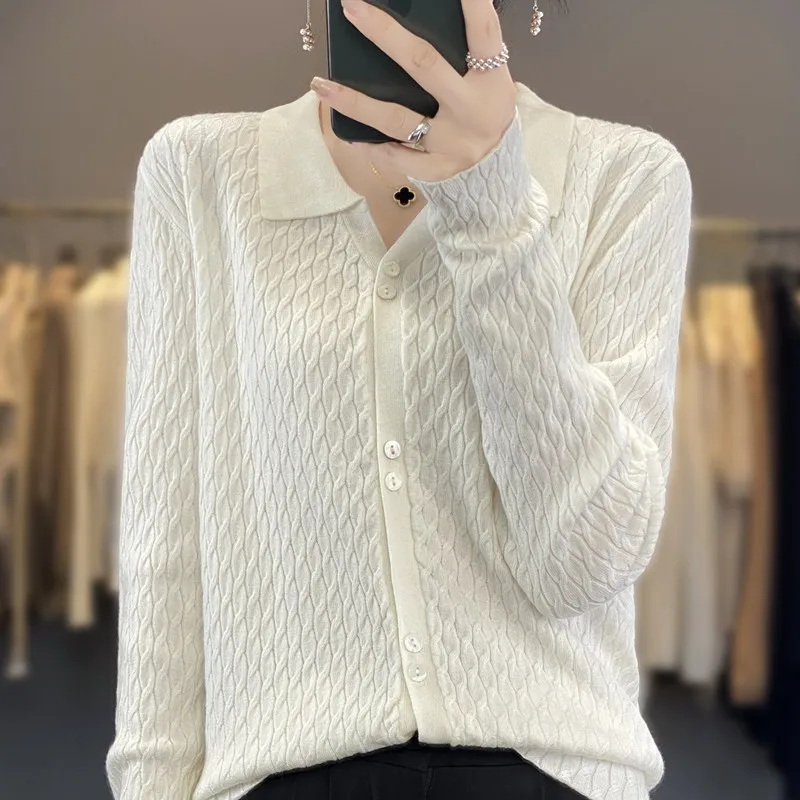 2024 Spring and Autumn New lapel Cashmere cardigan women fashion Cashmere sweater women casual Cashmere cardigan Coat