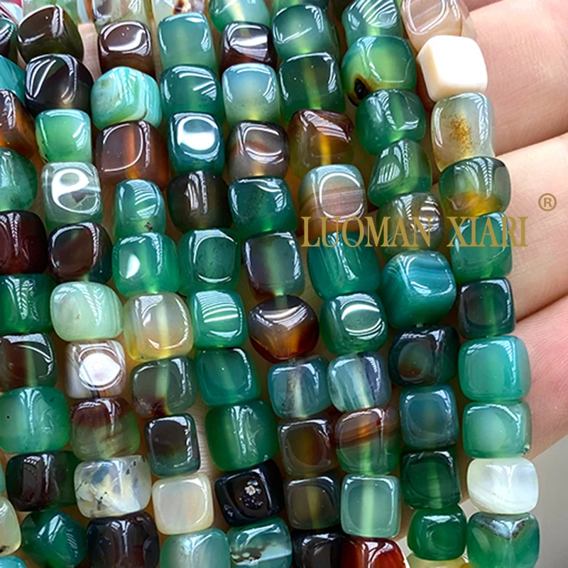 7-8MM Square Natural Stone Peacock Green Agates Loose Spacer Beads for Jewelry Making Diy Earrings Bracelets Accessories Charms