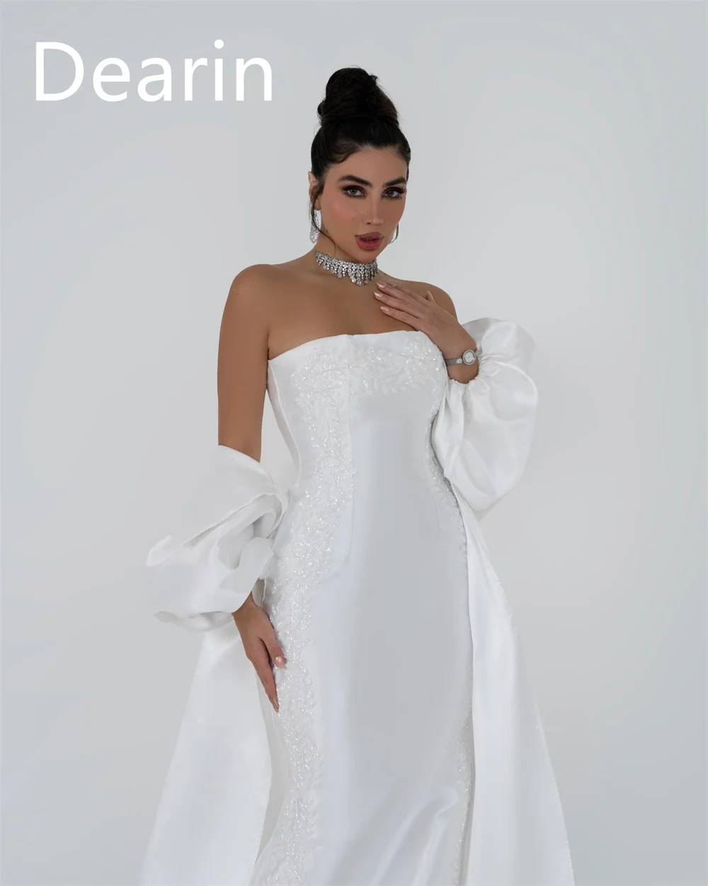 Dearin-Jupes sans bretelles personnalisées, longueur au sol, colonne, étole drapée, robes sur mesure pour les occasions