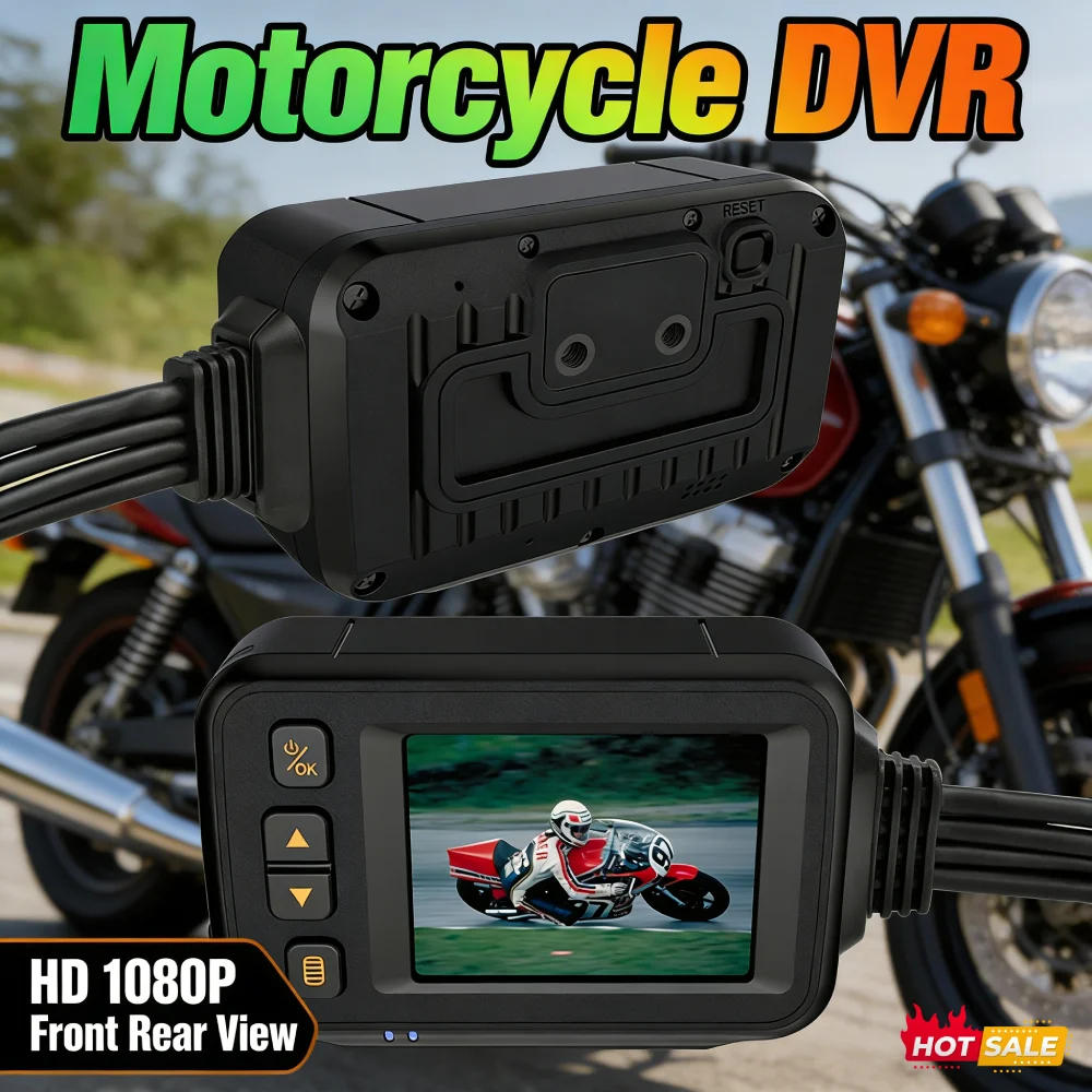

IP65 Waterproof Motorcycle Dash Cam 1080P HD Front Rear View Camera DVR Video Recorder with Parking Monitoring