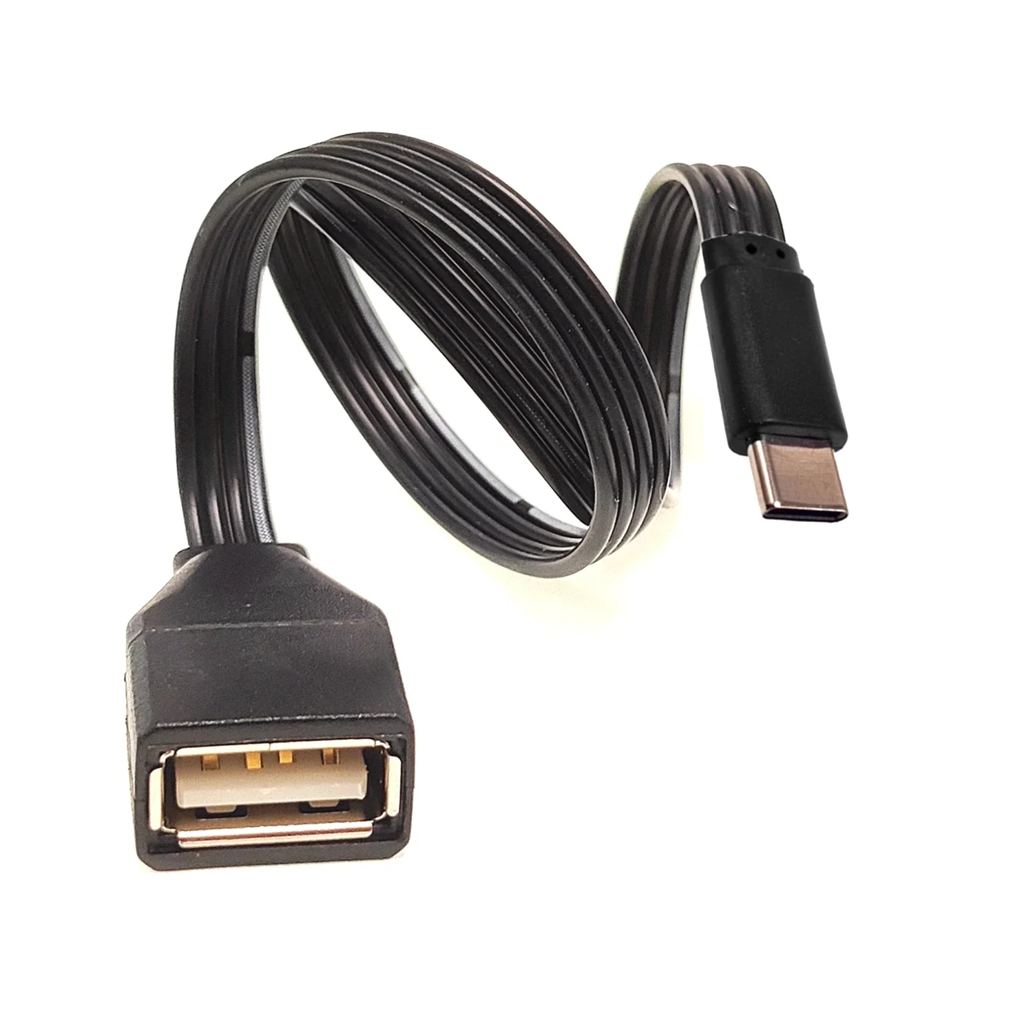 5CM 90 ° Flat USB 2.0 cable, USB-A female A C-type male 3.1, data synchronization , OTG, black, 0.1 0.2 0.3 0.5 meters