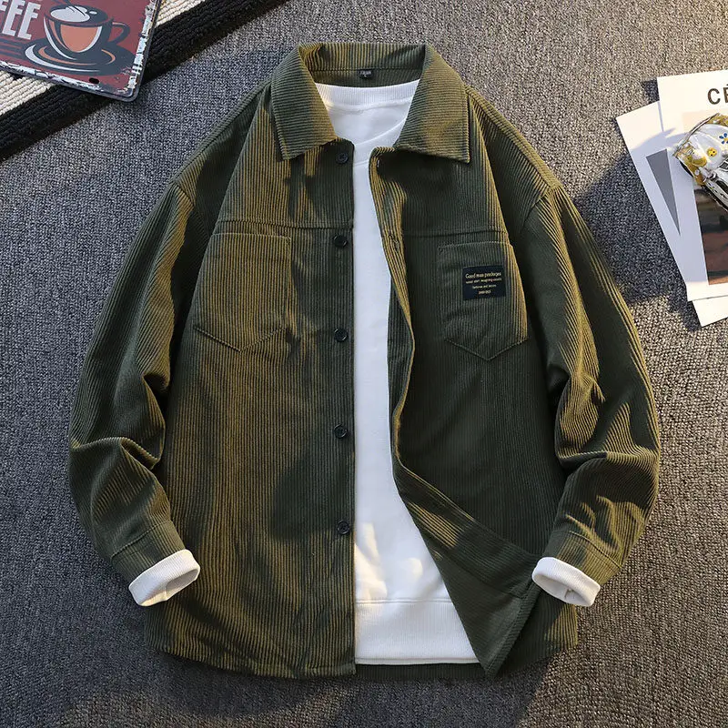 

Весна/Лето 2025 г., высококачественная мужская американская рабочая одежда, повседневная мужская рубашка, вельветовая рубашка