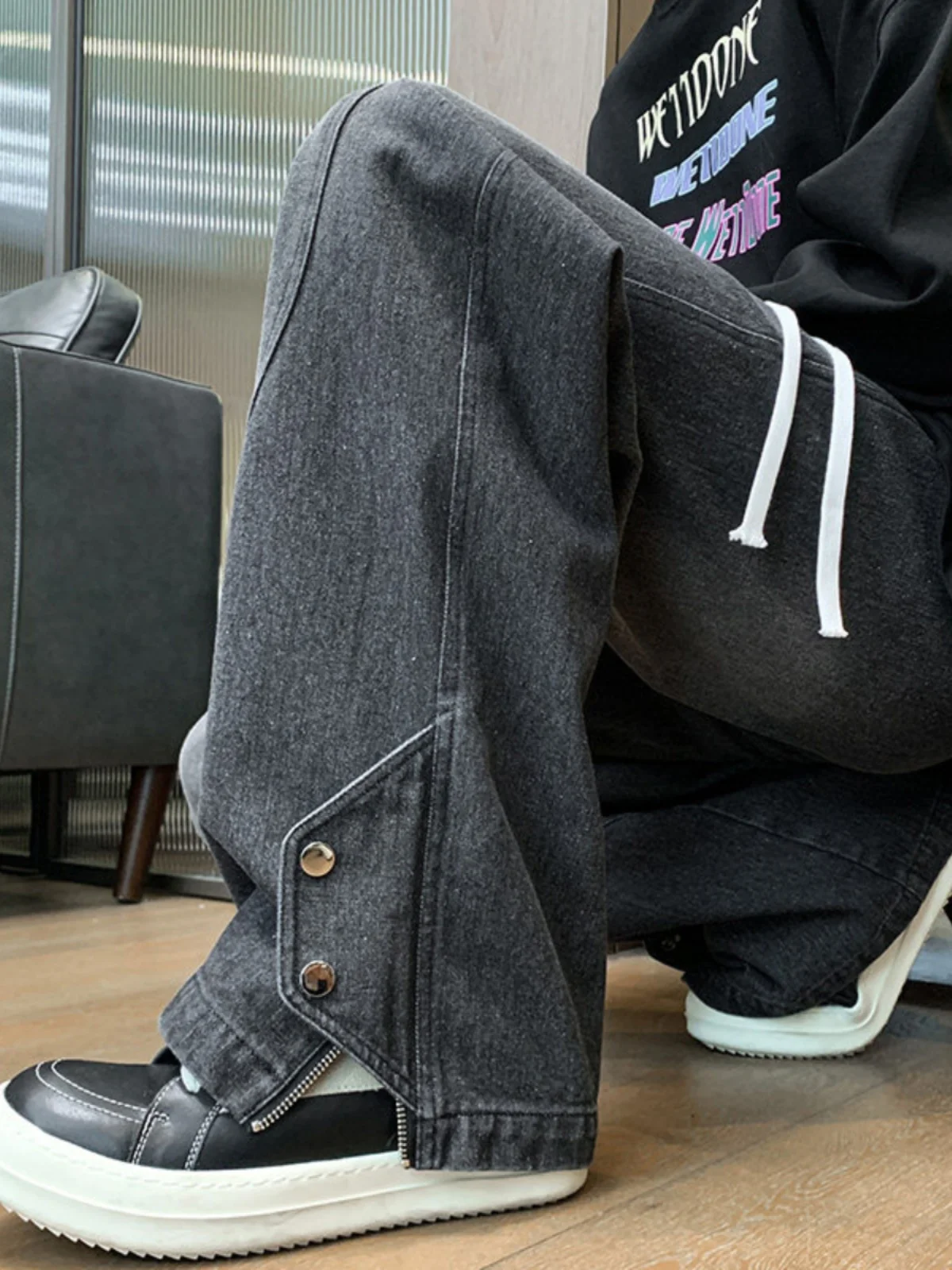 

Retro American Denim Jeans Men's Loose Fit Workwear Trousers Wide Leg Zipper Long Pants Youthful Trendy Straight Cut Jeans
