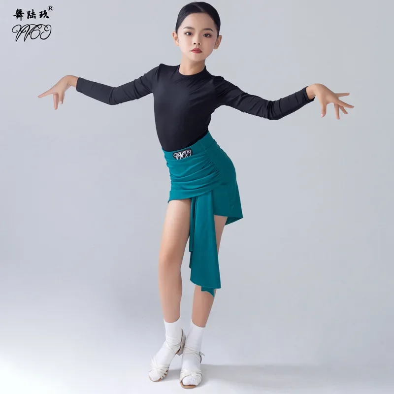 Children's Latin Dance Practice Dress Advanced Dance Skirt Performance Dress Art Exam Green Girl Split Set vestido de baile