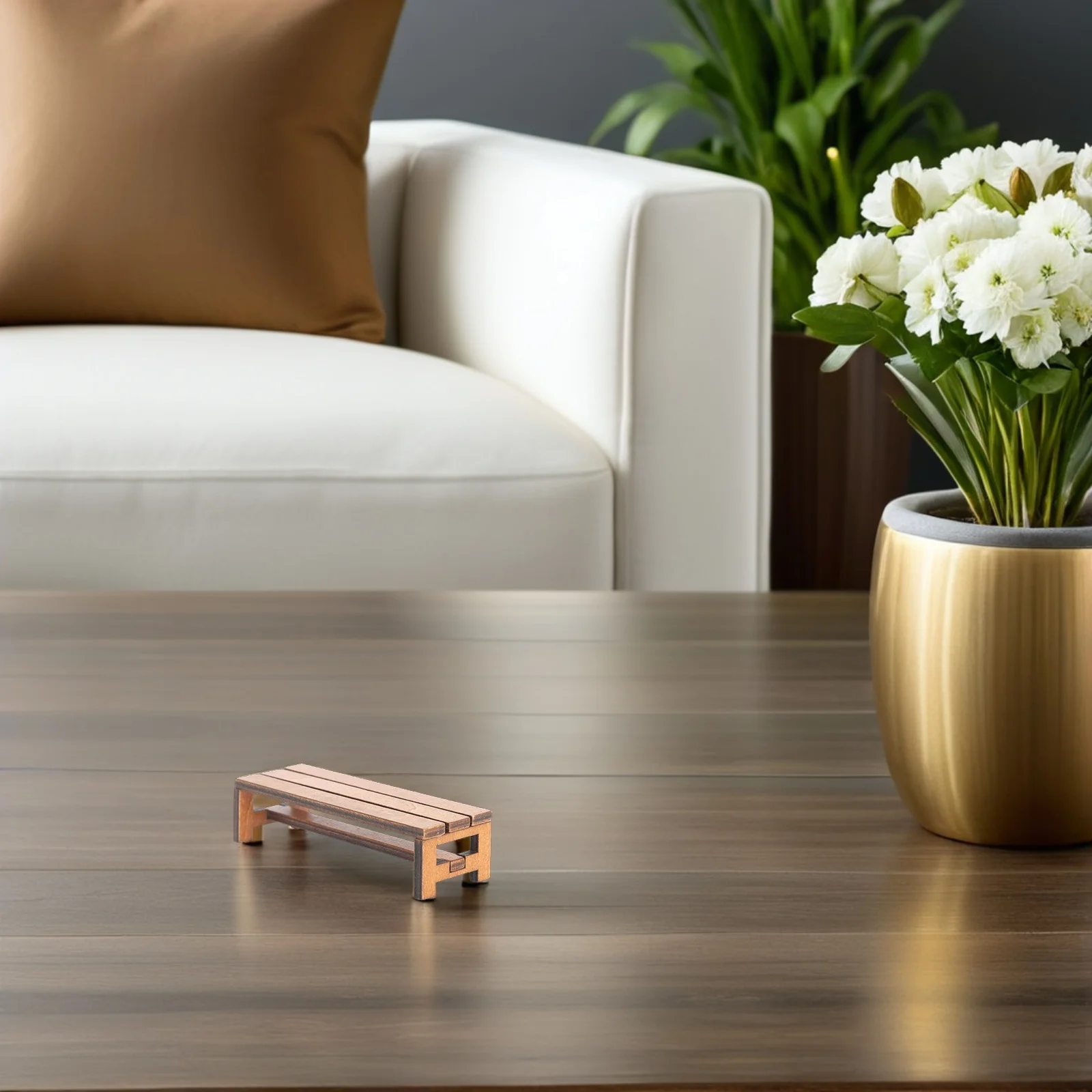 Mini banco de madera decorativo para muebles de casa en miniatura, accesorio tallado a mano, mano de obra fina, diseño que ahorra espacio, 2 uds.