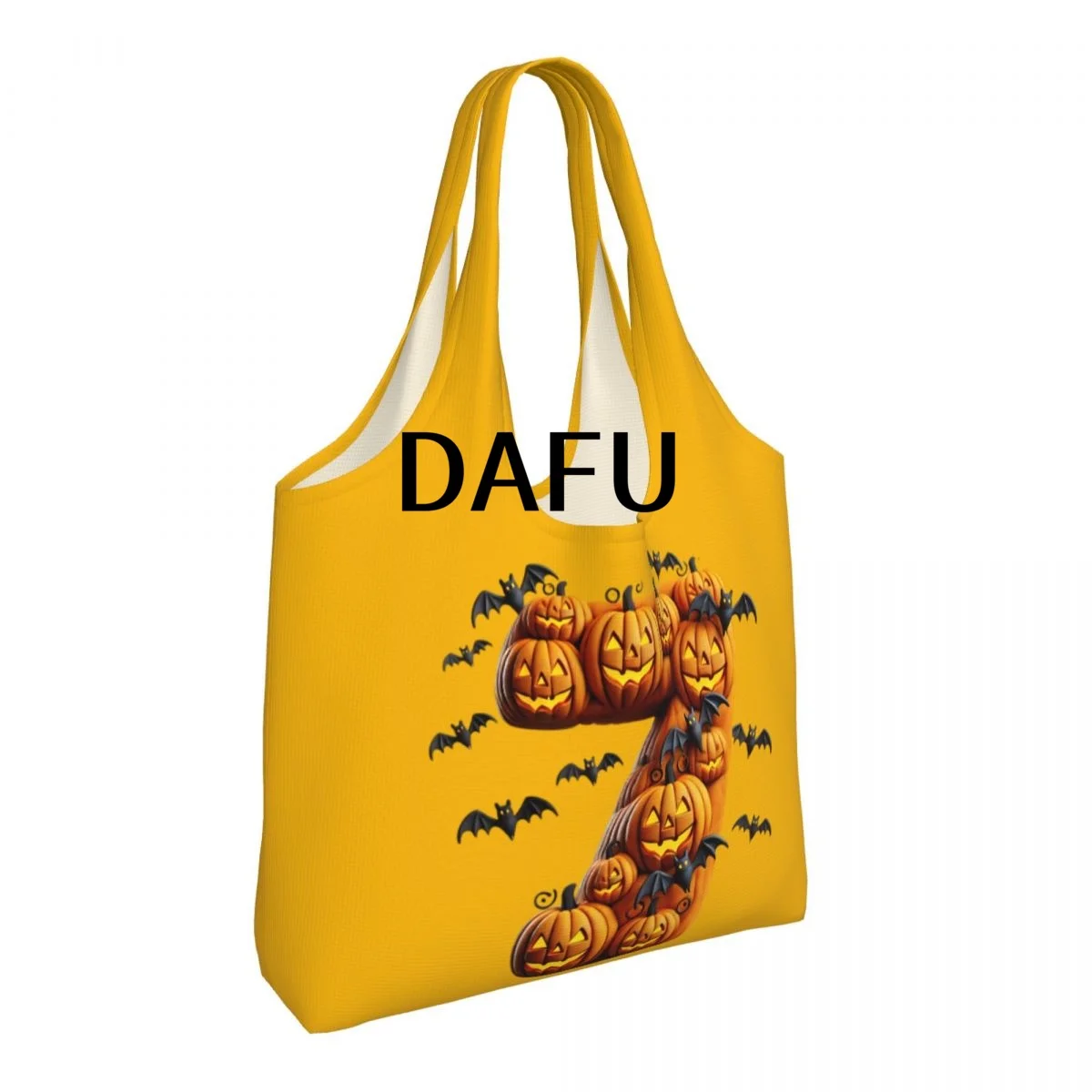 Batty Pumpkin Number 7 Funny Halloween Bat Pumpkin Tote Bag for Women - Gothic Canvas Shoulder Bag Shopping Commute Party