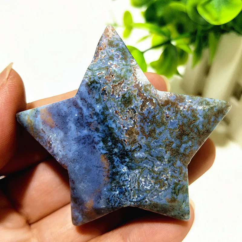 Natural Moss Agate Green Grass Agate Pentagram Yn Water Symbol Of Love Spiritual Meditation Healing Crystal Home Ornament