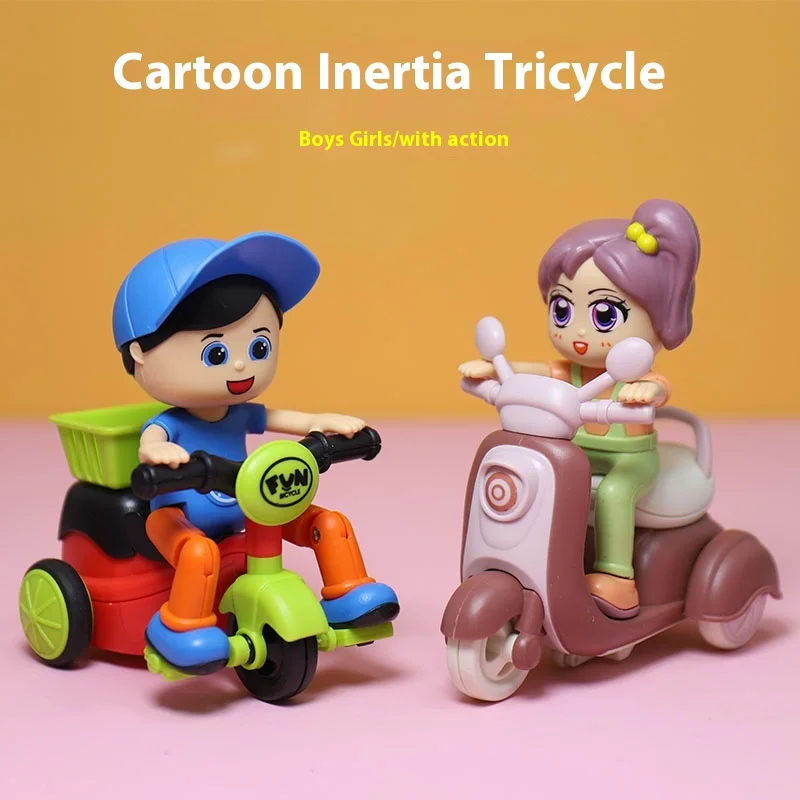 Children'S Cartoon Simulation Tricycle Toy Boy'S Inertia Drop Resistant Car With Action, Girl'S Takeaway Motorcycle