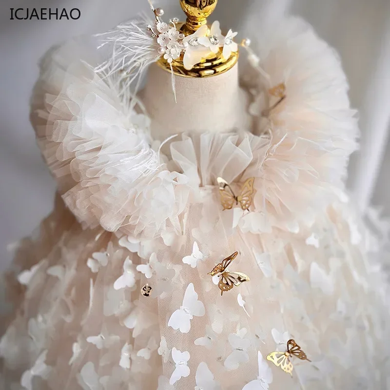 2025, Kleinkind Baby Mädchen Lolita Prinzessin Elegante Kleider Passenden Neue Kinder kinder Party Champagner Mesh Luxus Kleid