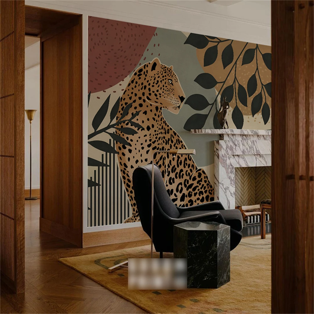 Personalizado 3d minimalista planta verde leopardo Papel pintado mural nuevo europeo retro moderno fondos De pantalla Papel De pared 3D