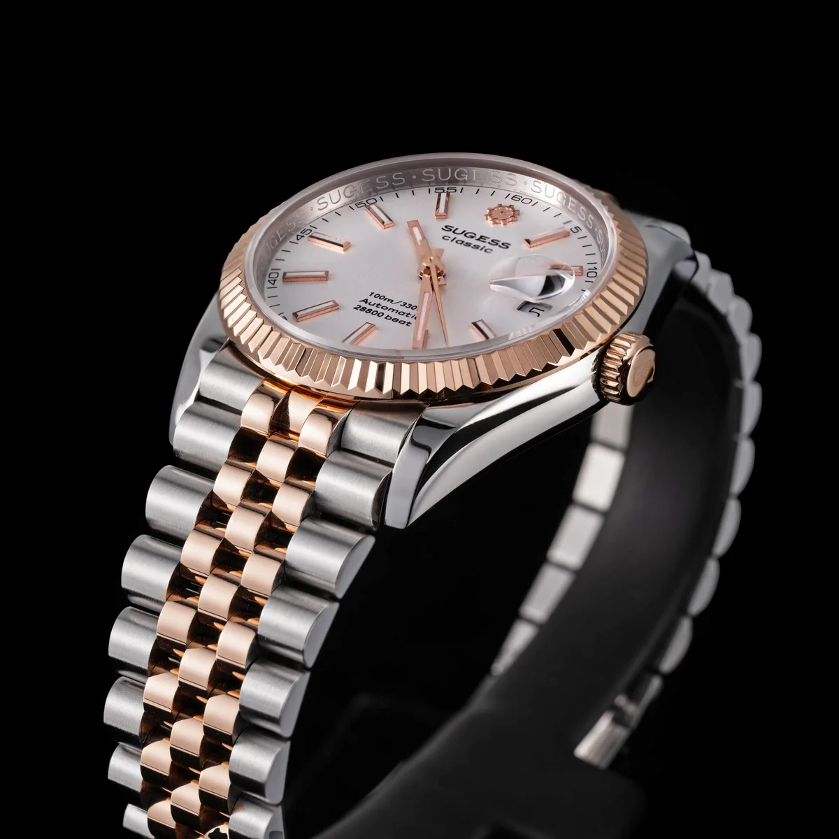 Sugess 36mm Man Watch Automatic ST2130 Movement Retro Mechanical Wristwatches Sapphire Crystal RoseGold Case President Bracelet