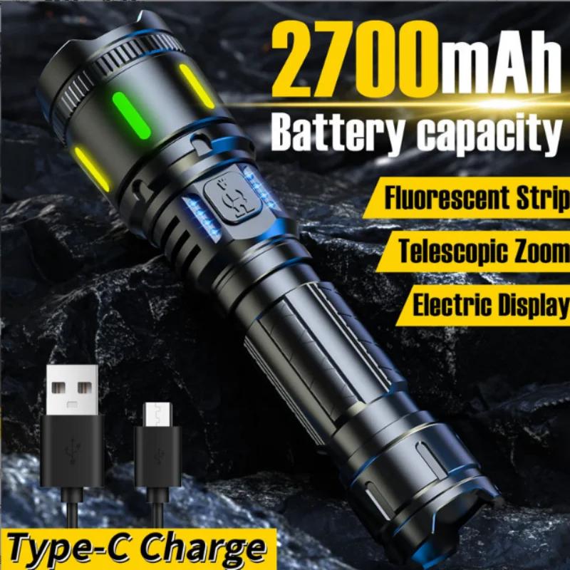 ISURE MARINE Long Range Flashlight High Power USB Rechargeable Camping Flashlight Outdoor Portable Emergency Lighting