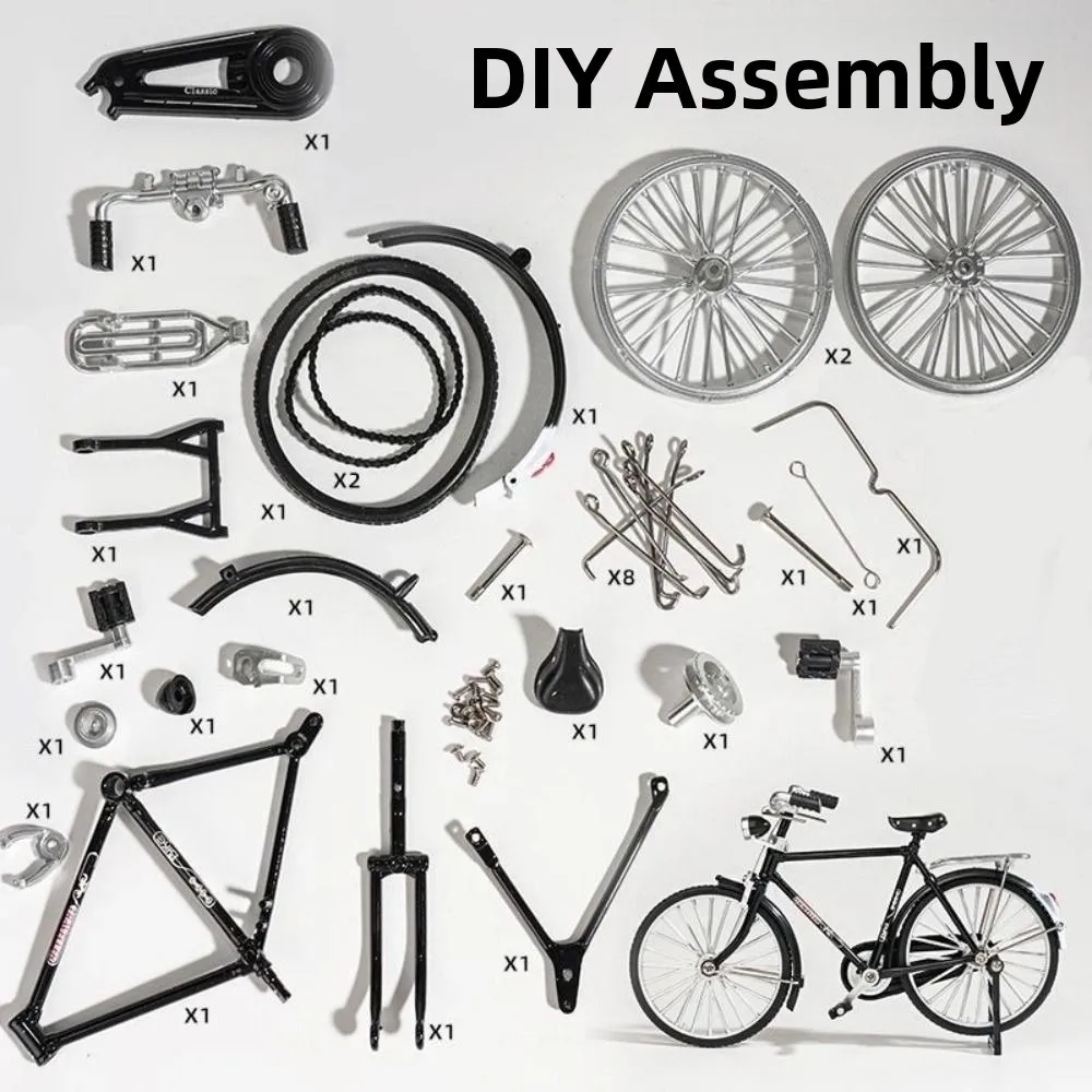 1:10 Scale Assembly Bicycle Model DIY Retro Simulation Bike Model Kit Self Assembled Desktop Decor Mini 28 Big Bar Bicycle