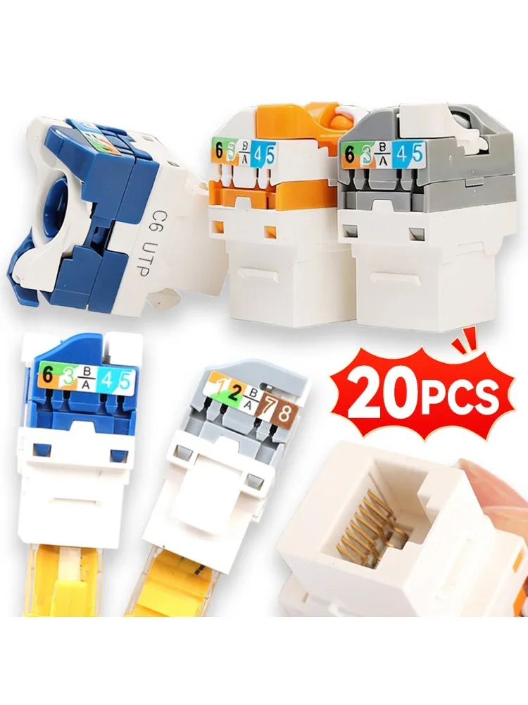 Moduł Ethernet Keystone RJ45 CAT5E CAT6A CAT6 z przewodem, bez użycia narzędzi, gniazdo Gigabit UTP, złączka internetowa bez narzędzi. — zdjęcie produktu 7