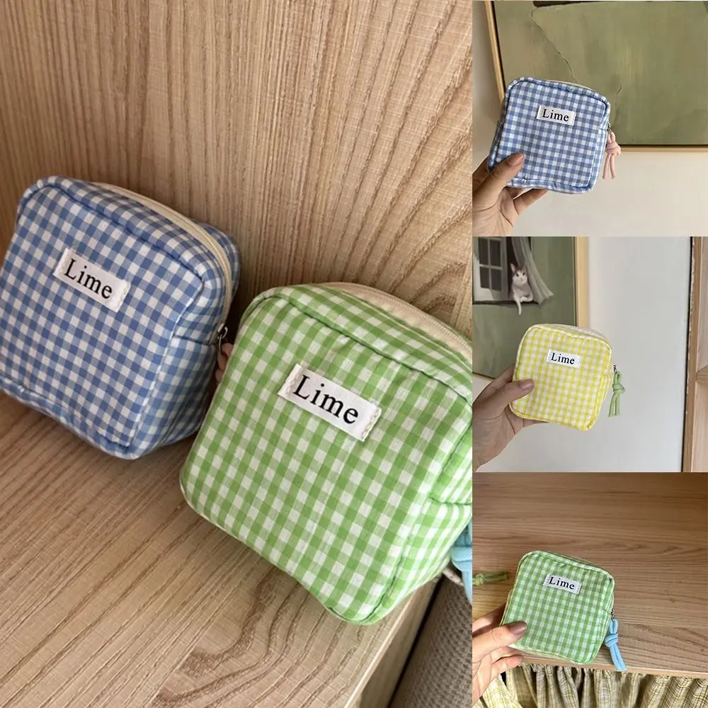 

Large Capacity Plaid Mini Cosmetic Bag Candy Color Makeup Bag Sanitary Napkin Storage Bag Korean Style Small Item Bag