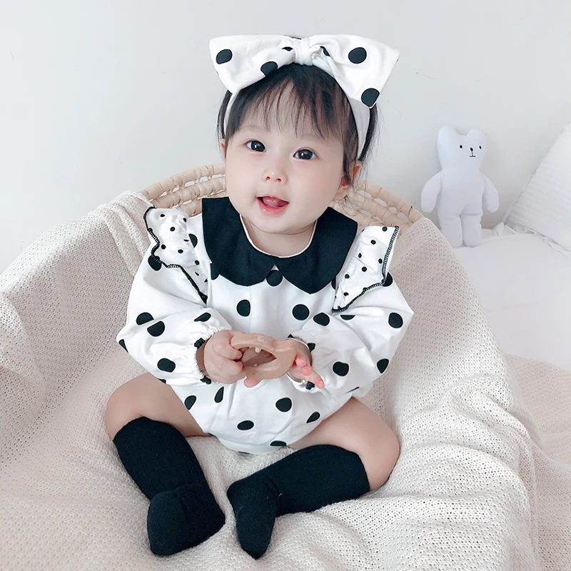 Ins Autumn 2022 hot sale organic cotton baby' girls clothes round dot long sleeve cotton triangle clothes climbing clothes