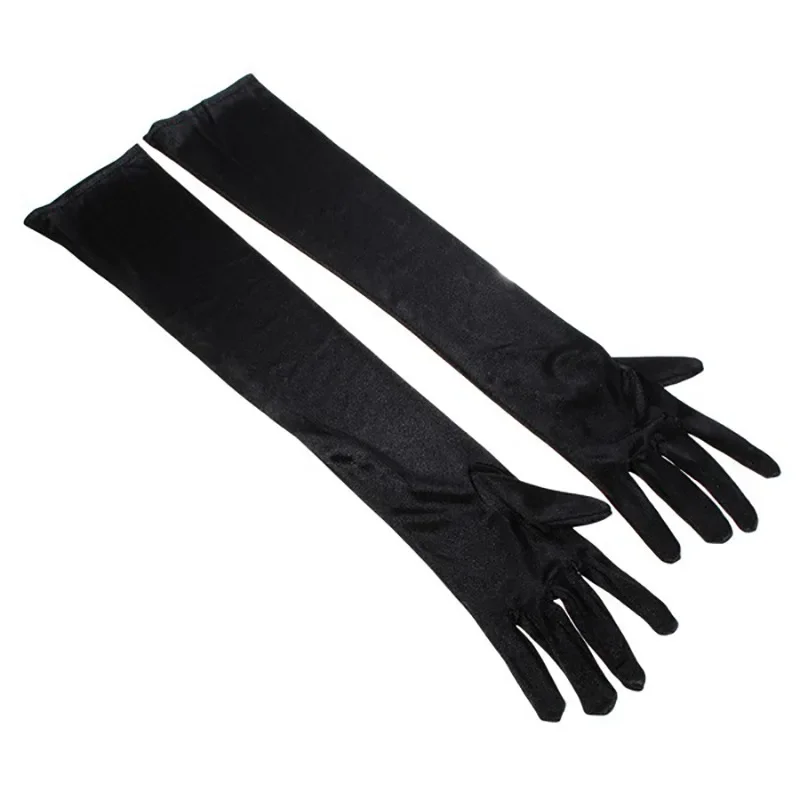 Women's Long Satin Flapper Elbow Length Opera Evening Party Wedding Gloves (Black)
