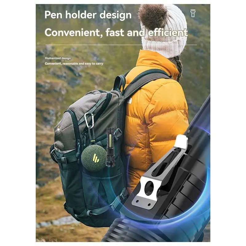 Y49A LED Flashlight High Power Torch USB-C Rechargeable Built-in Battery Zoomable for Camping Hiking Emergency Black