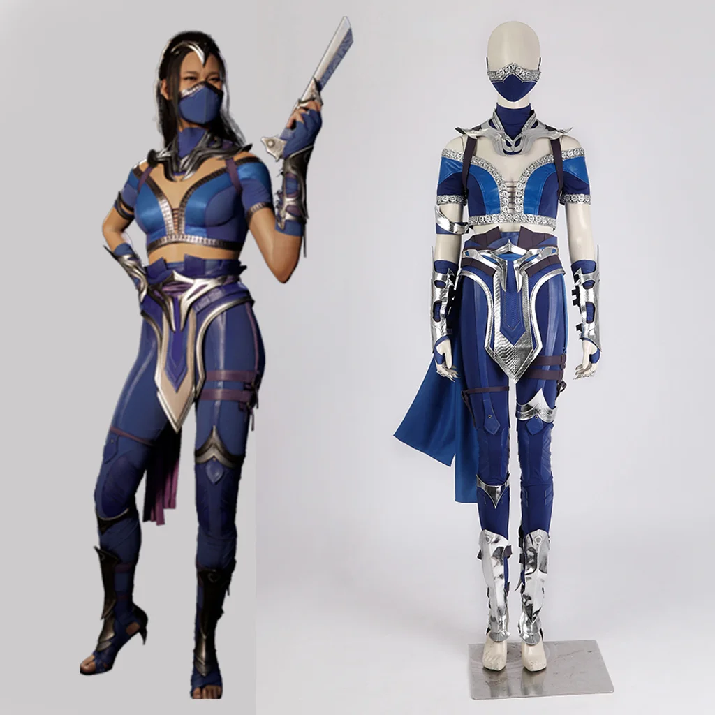Juego Mortal Kombat 1 disfraz de Kitana, trajes azules, conjunto de traje de combate Sexy de Kitana, fantasía, juego de rol, traje de Halloween para mujer