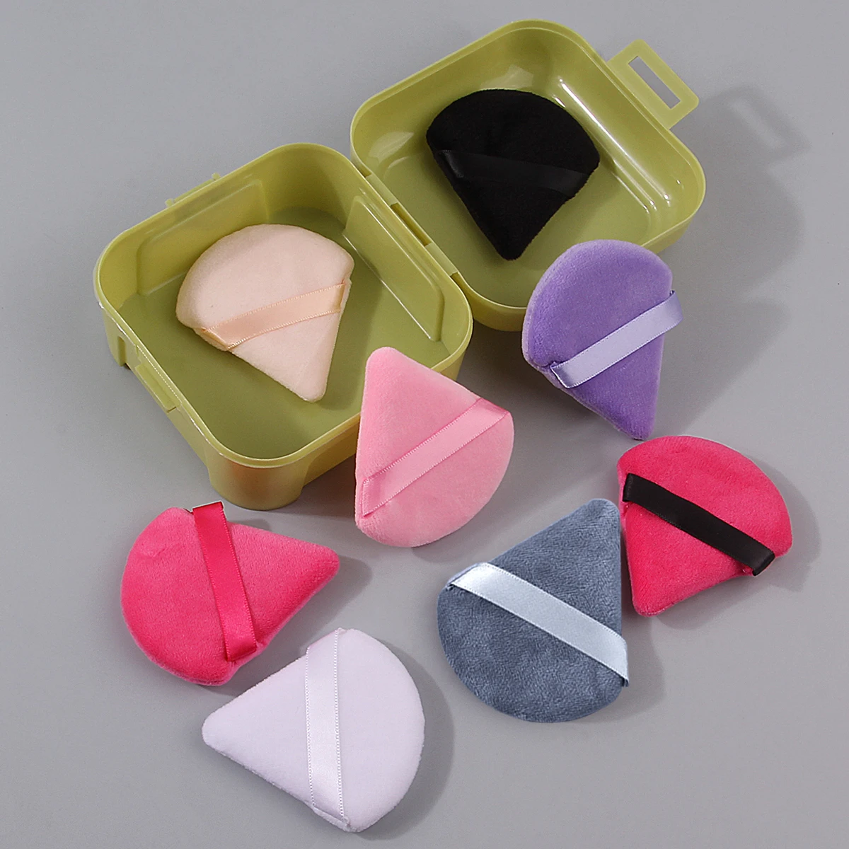 Juego de caja de almacenamiento de 8 Uds., esponja triangular para polvos con ajuste de colores mezclados al azar, esponja de maquillaje, esponja suave y gruesa, cojín de aire pow
