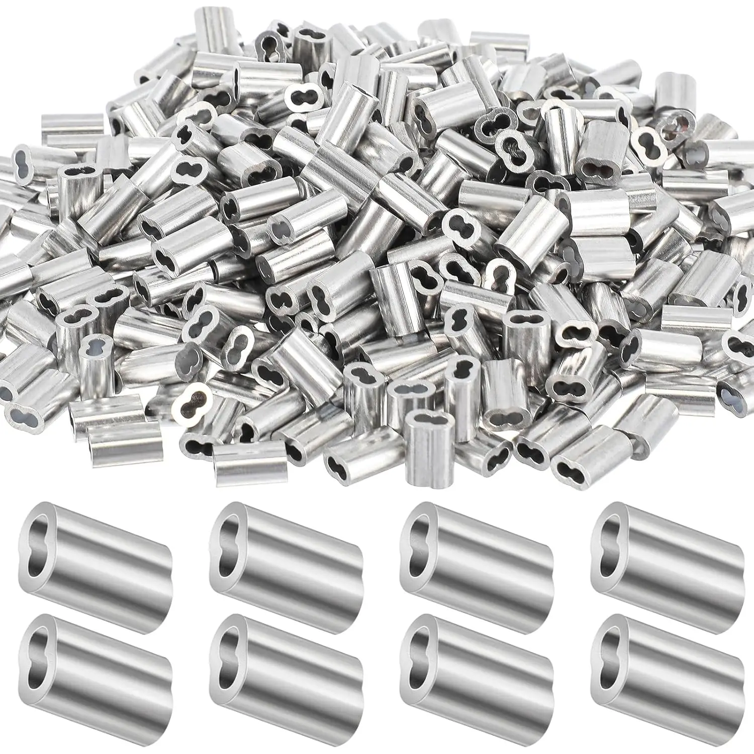 10-100pcs Double Hole Cable Crimp Sleeve Crimp Rope Hardware 8-Shape Aluminum Cable Stopper Wire Ferrules Accessories M1.5-M4