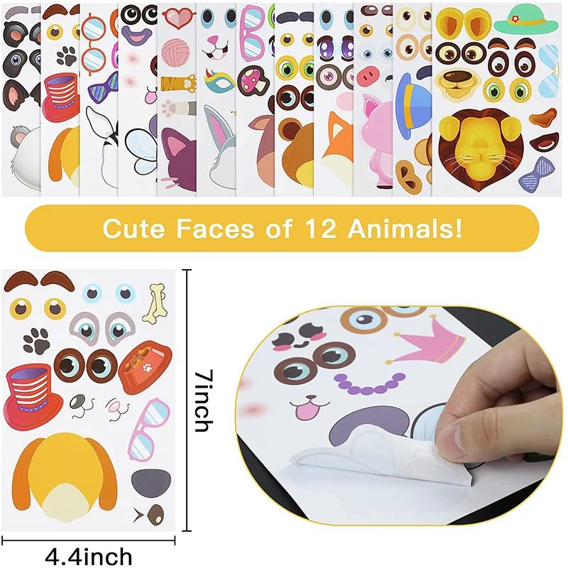 12 Sheets Make a Face Stickers Kids DIY Stickers Make-a-Face Animal Stickers Children Recognition Training Education Toy