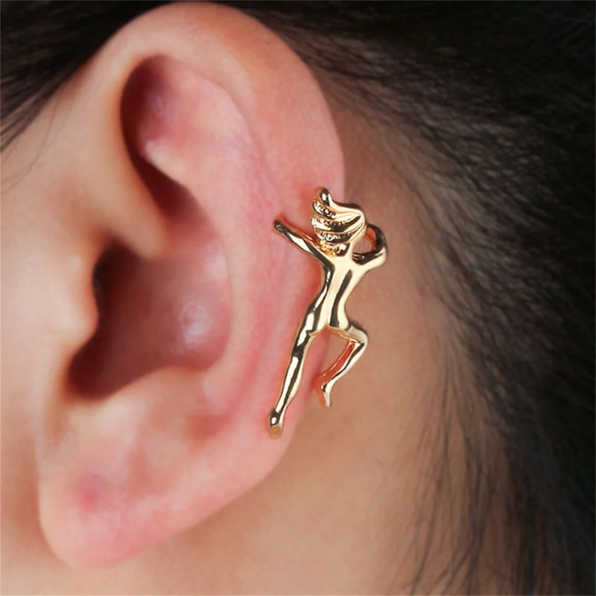 Figura Em Forma Brincos em Ouro e Prata Cor, Ear Clip, Escalada Climber, Ear Cuff, Não perfurado, brincos de cartilagem, 1pc