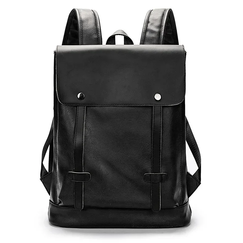 Men\'s Backpack PU Leather Anti Theft Waterproof Vintage Laptop Travel Bags College Student Schoolbag Bookbag Casual New 2022