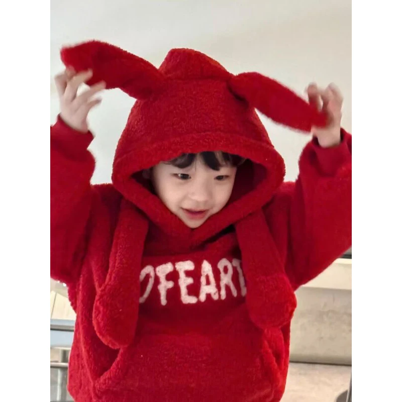 Fleece Thickened 2025 Autumn Winter New Kids Boys Girls Hooded Sweatshirt Children's Sweatshirt Baby Clothing