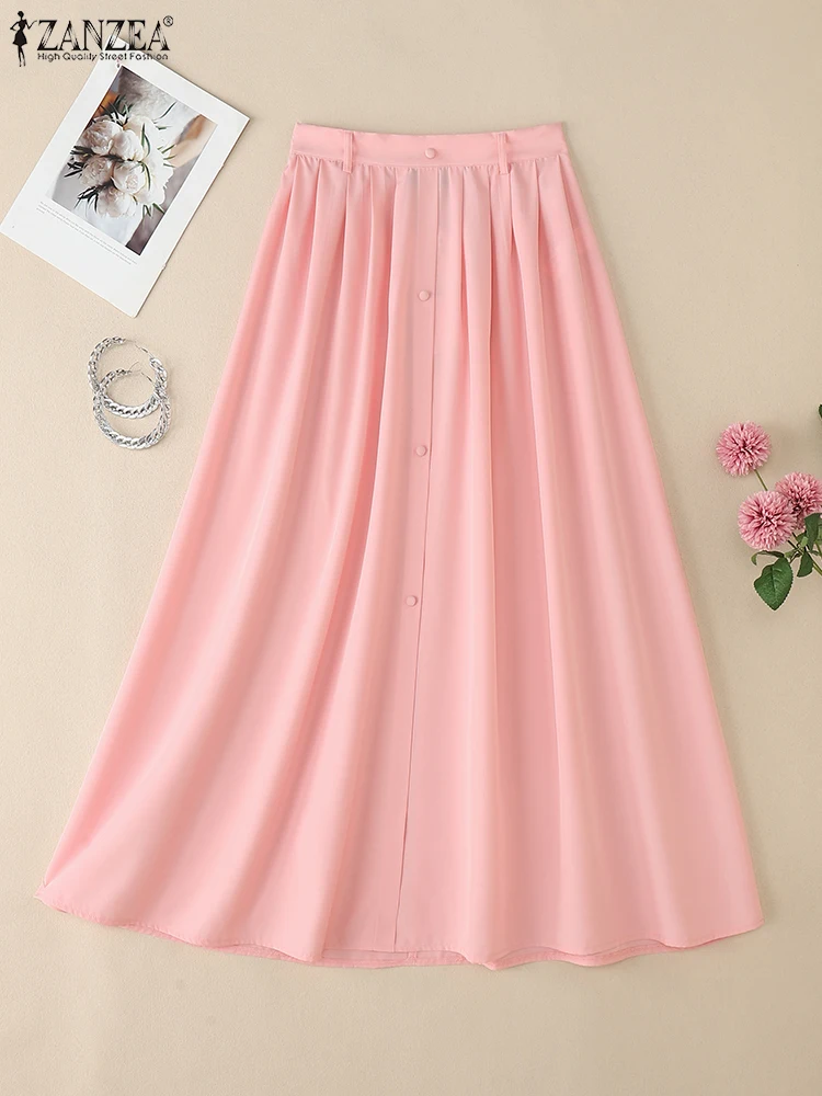 ZANZEA mode Jupes longues femmes automne élastique Wais Jupes décontracté plissé Faldas Saia 2025 élégant couleur unie fête Maxi bas