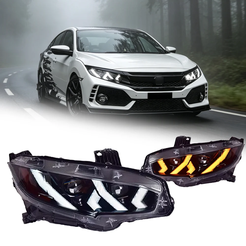 

Car LED Headlight For Honda Civic 10th 2016-2022 Lamborghini Style Headlights Plug And Play Car Accessories 2PCS Full LED