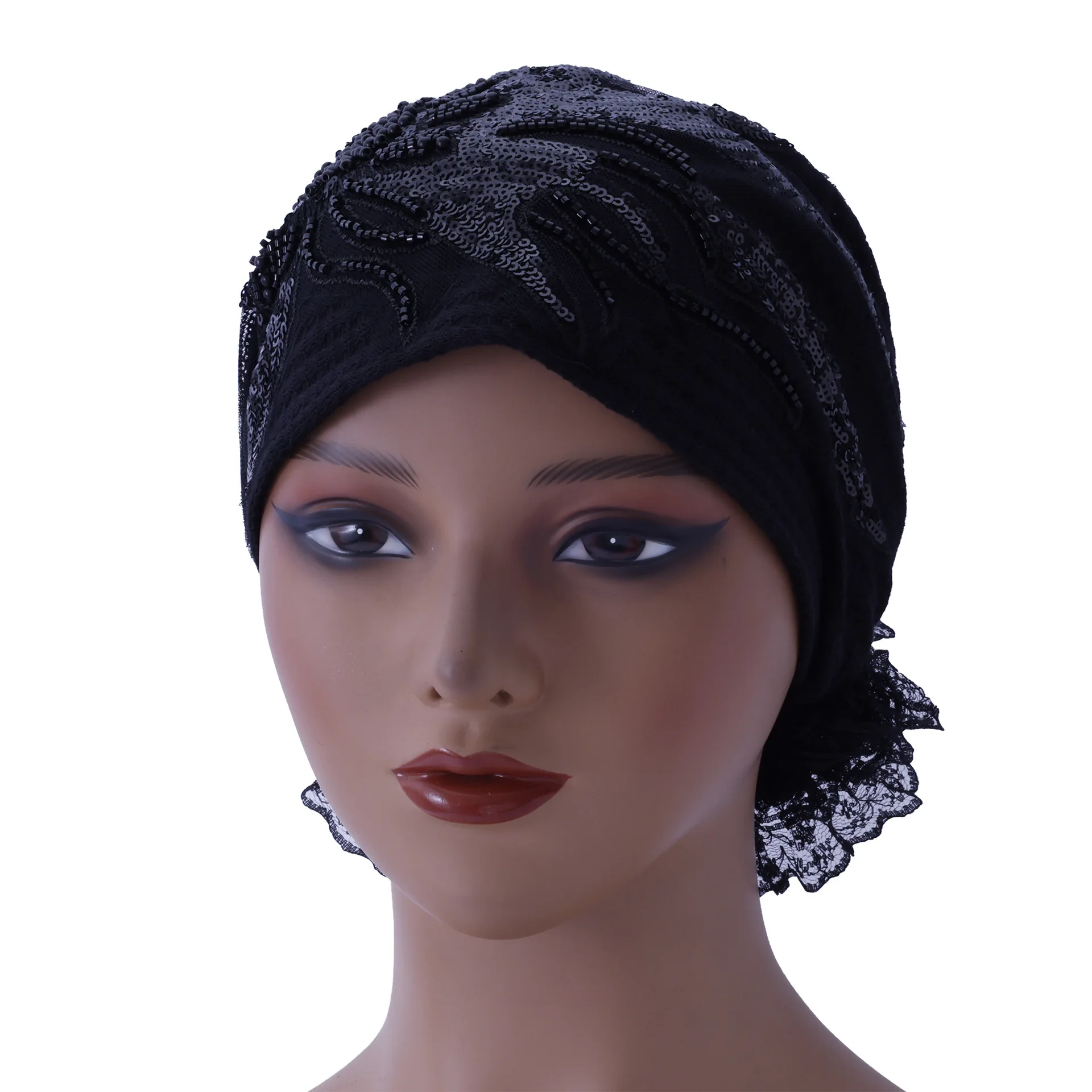 

Женский кружевной платок с бисером и блестками, тюрбан с цветком, дышащая шапочка для химиотерапии, легкая повязка на голову для ухода за волосами, повседневная одежда