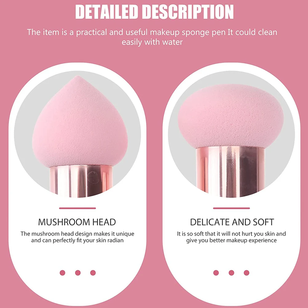 3Pcs Women Mushroom Head Foundation Powder Puff Face Concealer Blender BB Cream Makeup Puff with Handle Beauty Cosmetic Tools