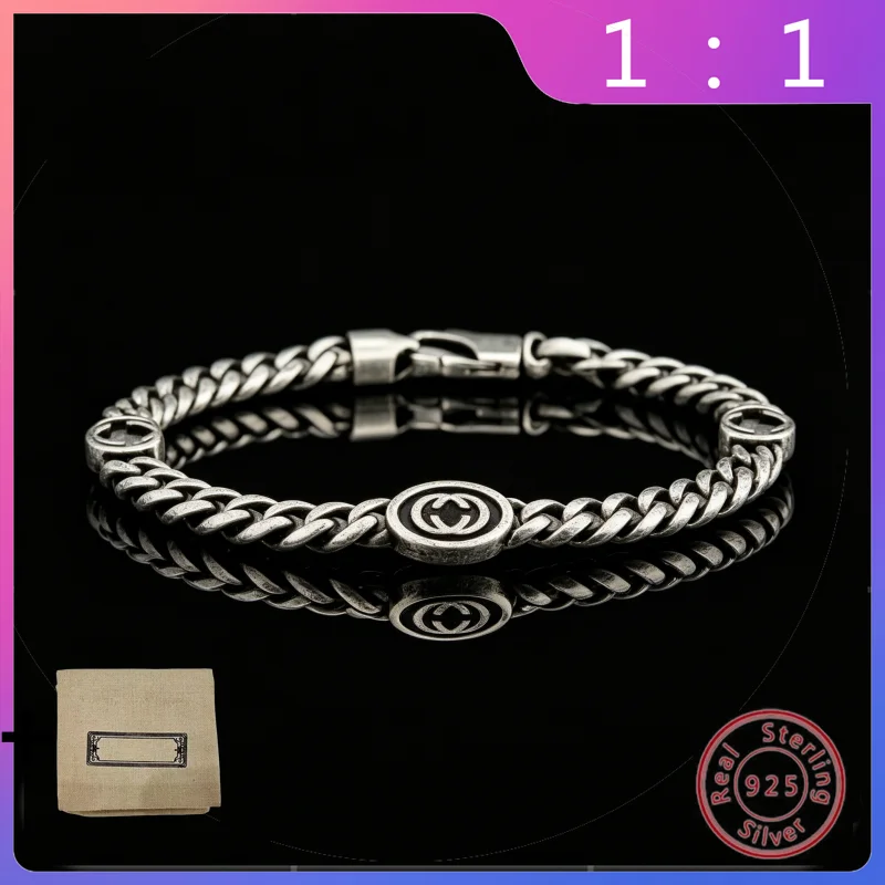 

2026 New S925 Silver Fashionable Retro Letter Interlocking Bracelet