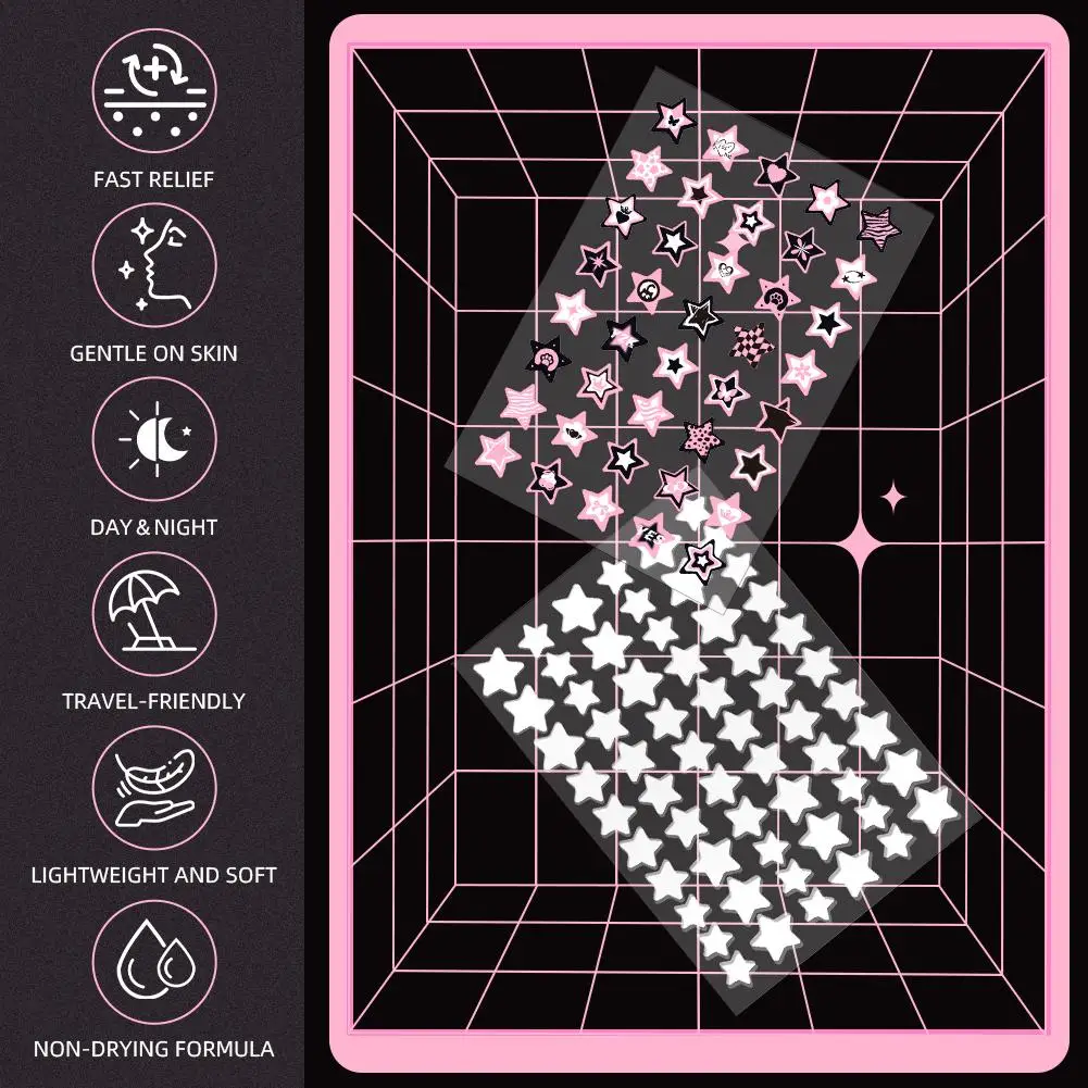 Ensemble de patchs d'acné en forme d'étoile noir et rose, 220 pièces, Style doux et Cool Y2K PE correcteur de boutons, estompe les marques d'acné, accessoire de soins du visage