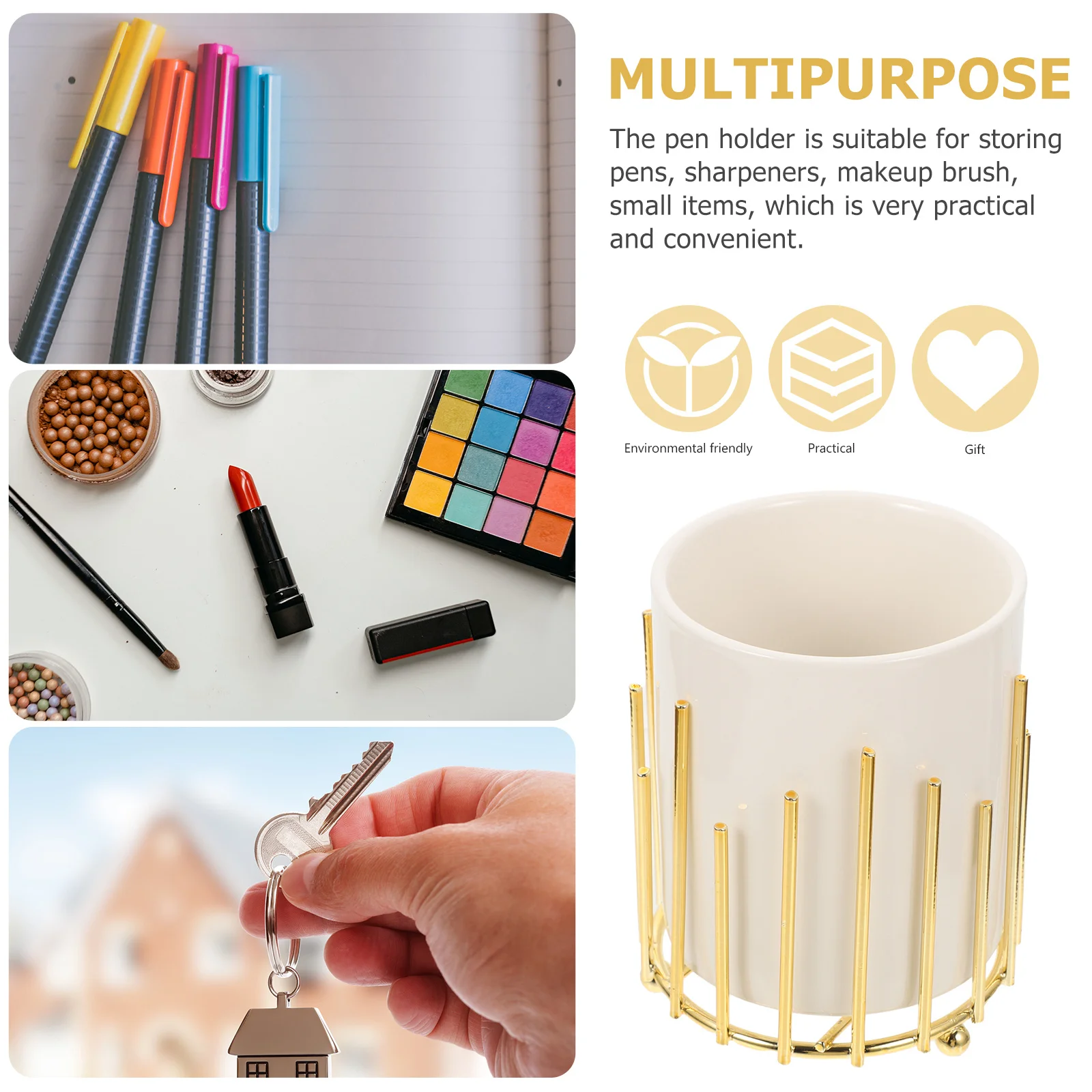 

Makeup Pen Storage Box Desktop Organizer Iron Stand Pen Holder Brush Container for Office Study Room School Stationery