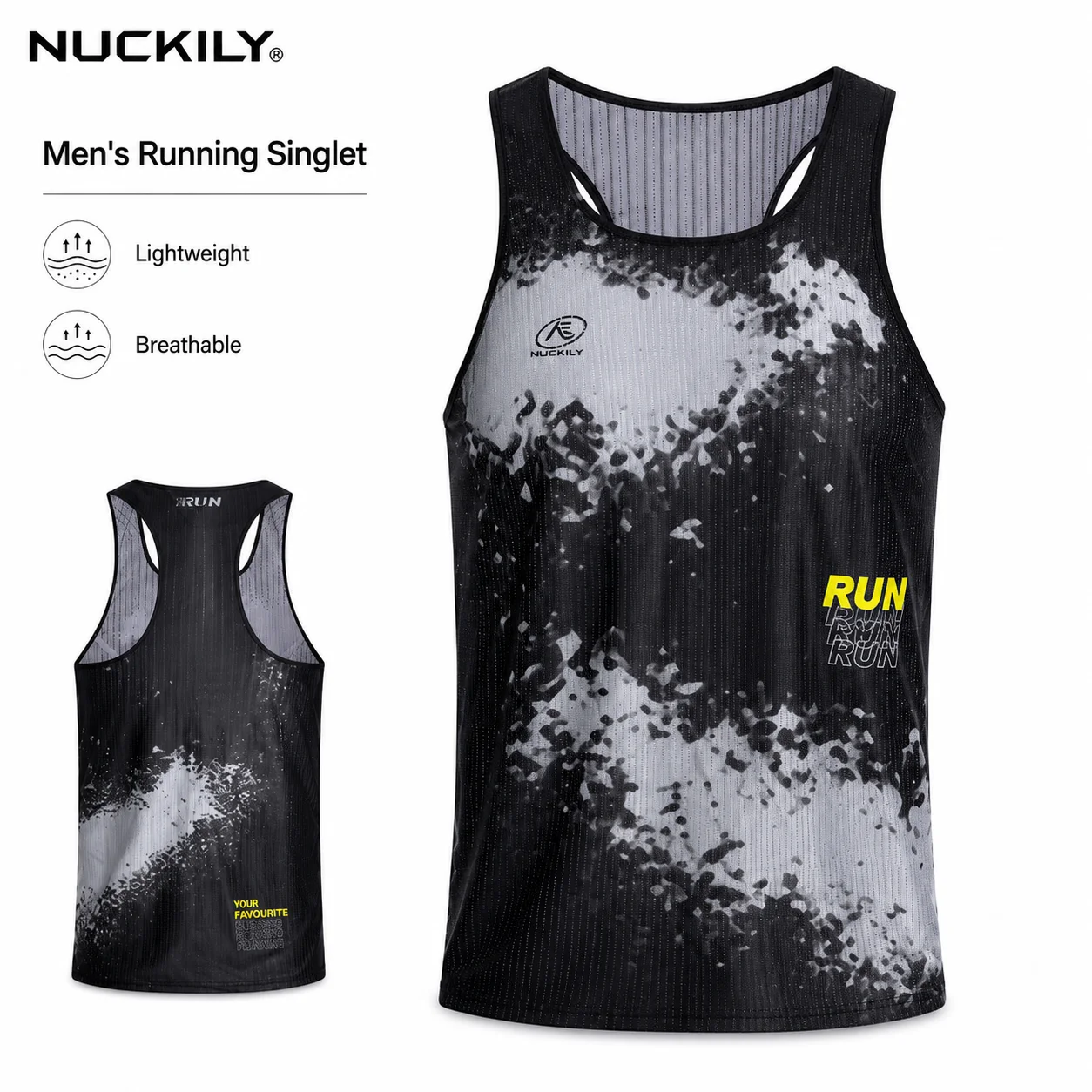 NUCKILY Men Running Singlet Quick Dry Marathon Vest Lightweight Breathable Sleeveless Tank Top Seamless Race Training Shirt