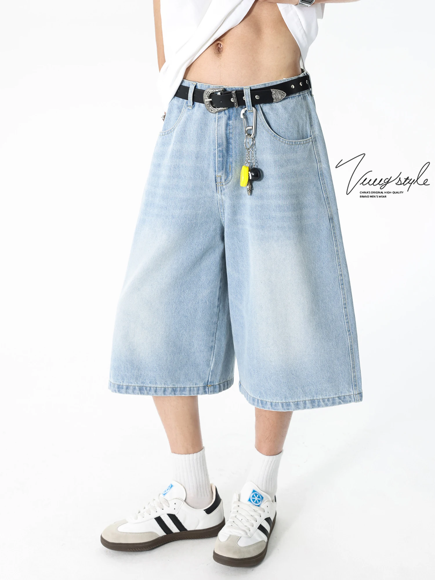 

Мужские джинсы в американском ретро-стиле, светло-голубые, летние, тонкие, свободные, прямые, со средней посадкой, широкие, в стиле High Street, длиной семь футов