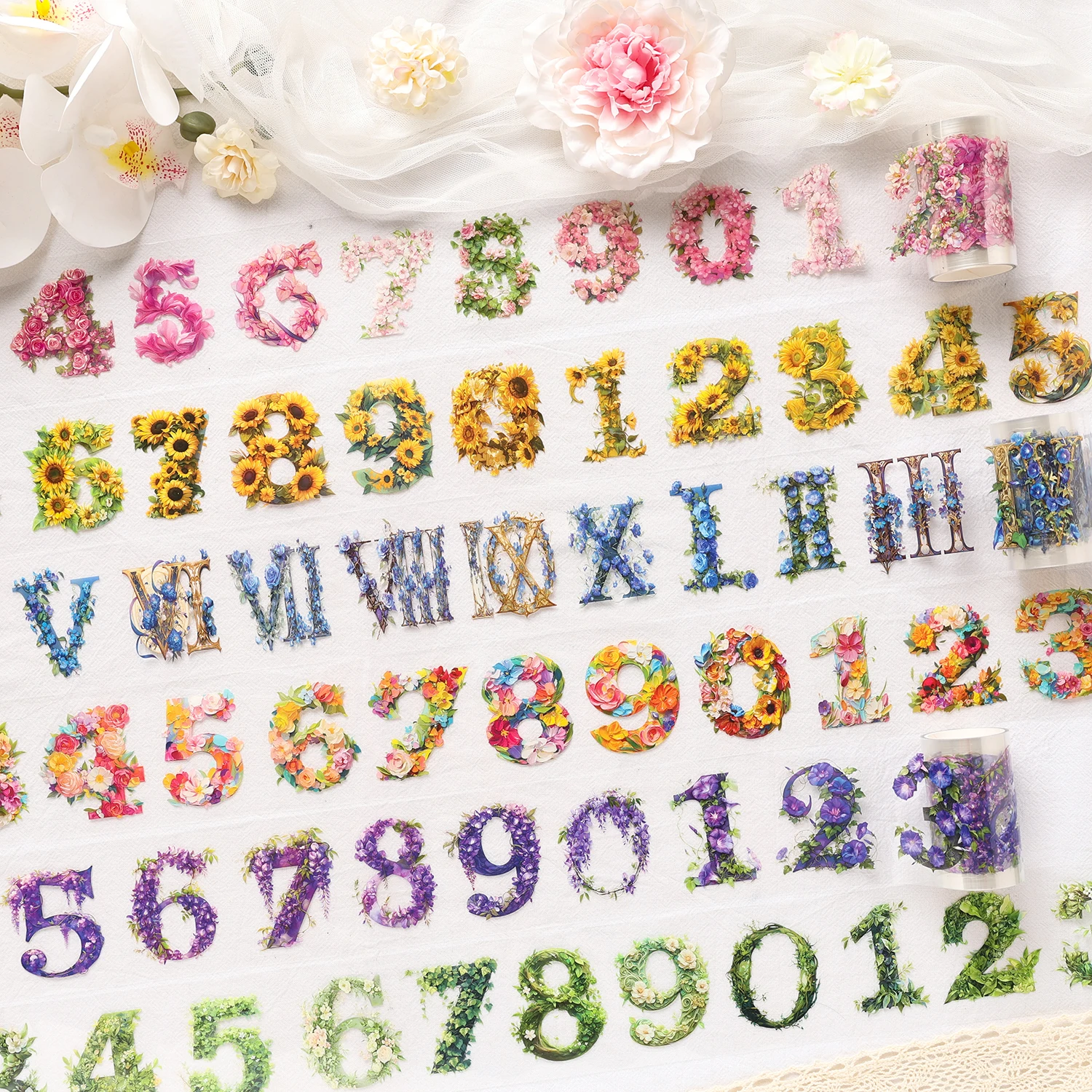 

65mm*2m/Roll Digital Flowers PET Tape Spring Flower Masking Tape DIY Scrapbooking Sticker Journal Planner Aesthetic Stationery