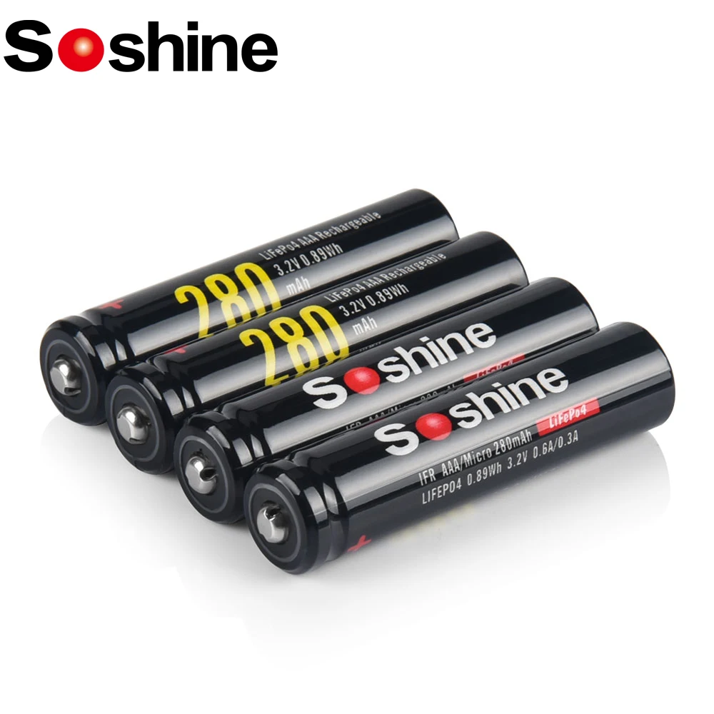 Soshine 4/8/12PC AAA 10440 LiFePO4 Battery 3.2V 280mAh Rechargeable Battery Flashlights Camera Shaver Cells Wireless Mouse Toy