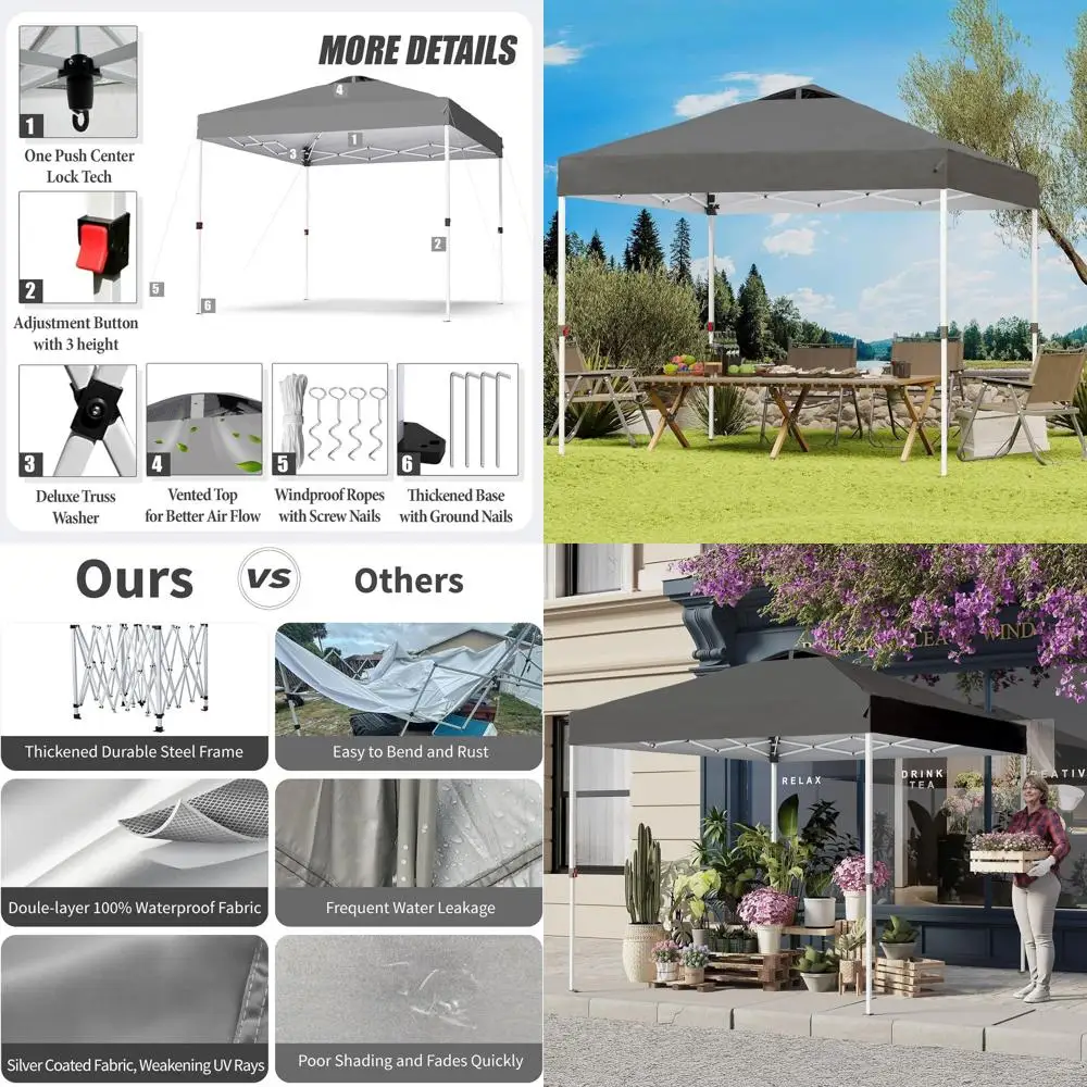 

10x10 Heavy-Duty Pop-Up Outdoor Tent with Carry Bag, Suitable for Parties, Events, and Camping, Waterproof 420D Grey Fabric