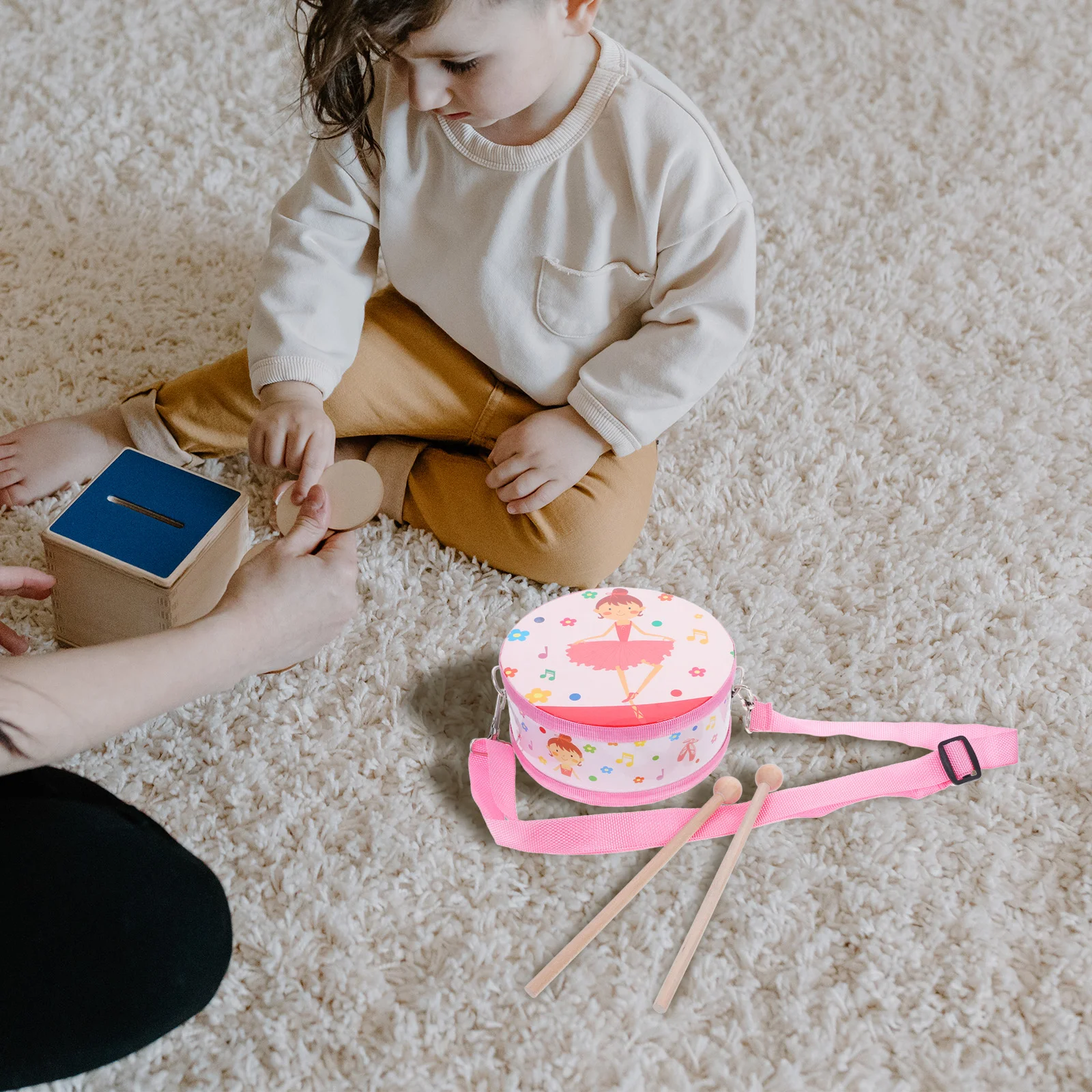 Percussion Toy Early Educational Drum Cartoon Tambourine Wooden Plastic Musical Instrument Toys Child Knocking Hand