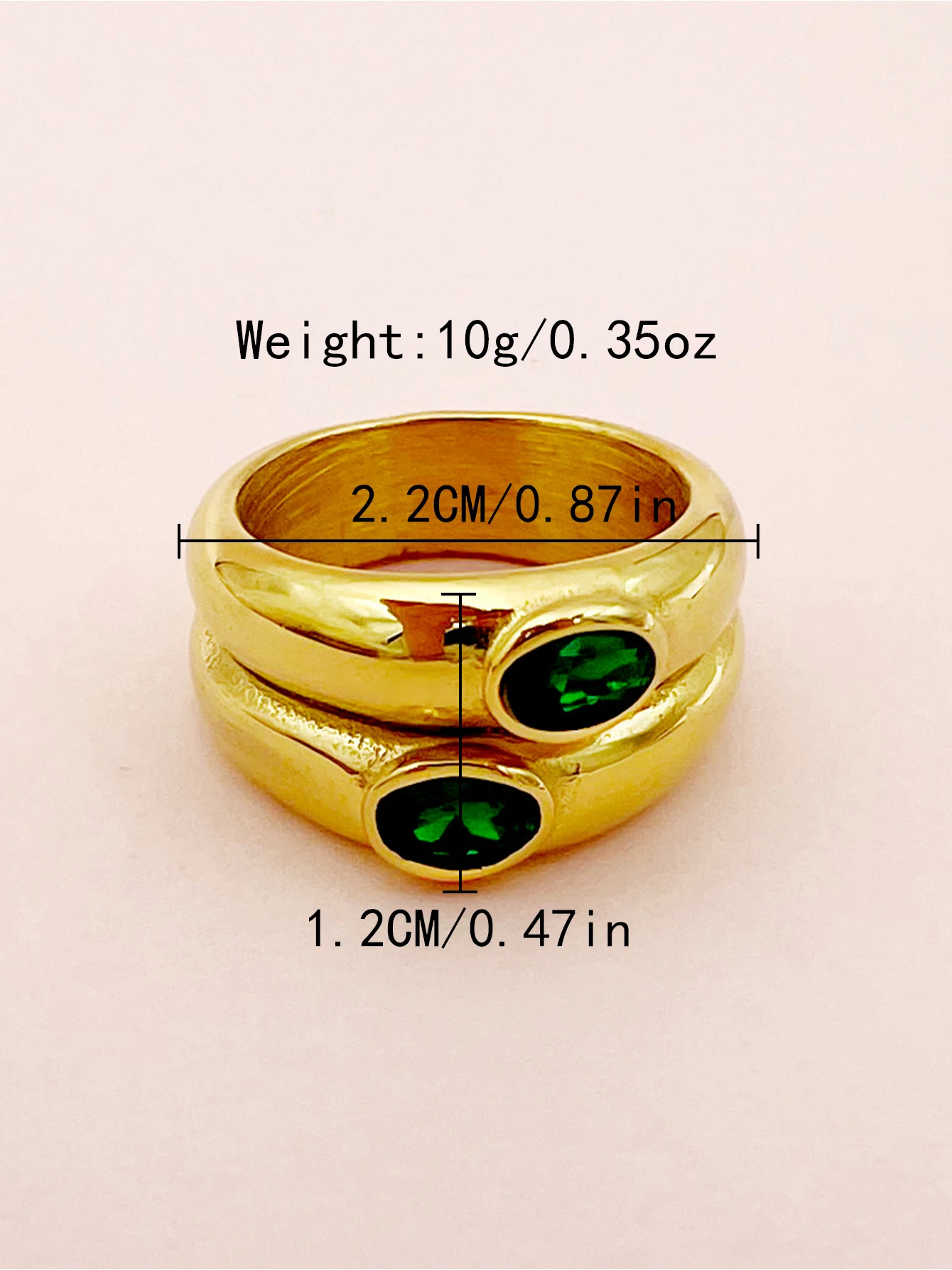 A pair of luxurious and high-end stainless steel oval double-layer emerald rings, essential for daily commuting