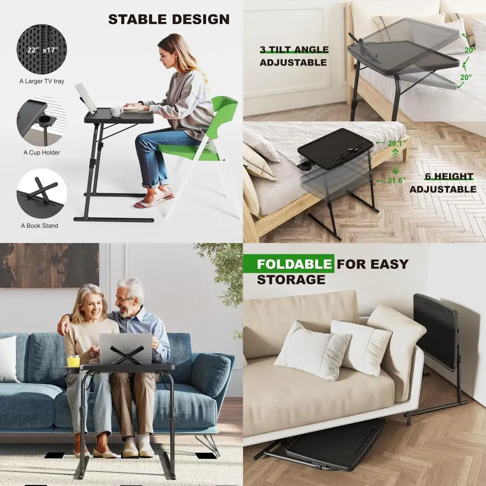 

Adjustable TV Dinner Tray with Cup Holder, 6 Height & 3 Angle Options, Fits Up to 110lbs, 16.9x22x29.1 for Couch Use