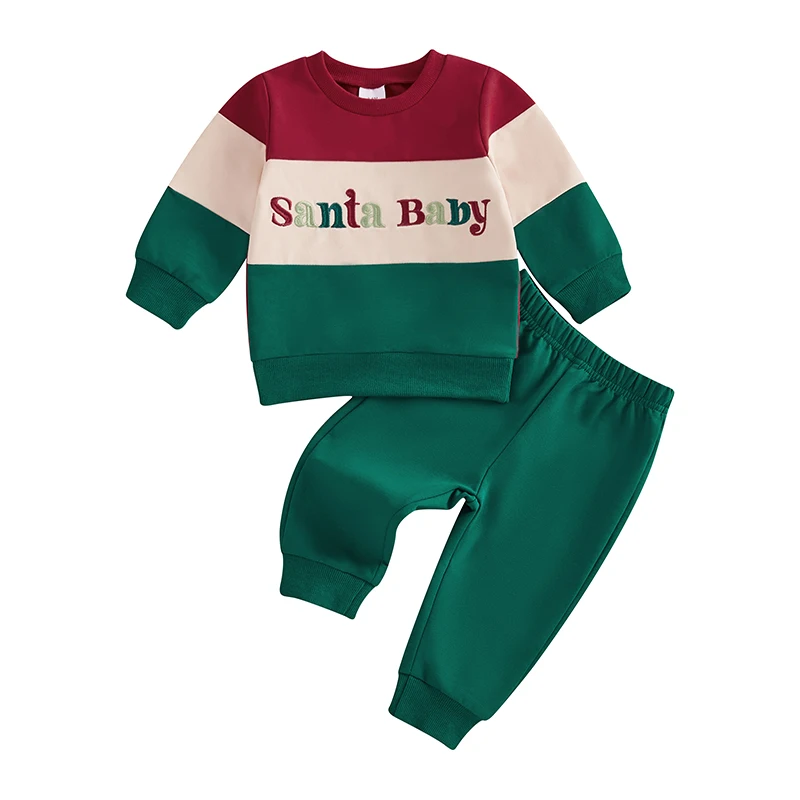 

Baby Boys Pants Set, Long Sleeve Embroidery Letters Sweatshirt with Elastic Waist Sweatpants Christmas Clothes