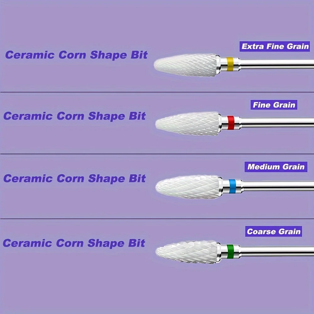 3/32'' Kit-4 Ceramic Nail Drill Bits Set，Smooth Rotation, Low Vibration Electric Nail File Attachment Kit for Manicure Pedicure