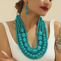New Colorful Handmade Multi Layer Acrylic Beads Necklace/Earring Sets African Beads Jewelry Sets Fashion Wedding Bridal Gifts