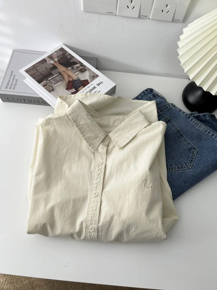 Lazy style shirt women's 2025 new letter embroidered POLO collar Korean version loose shirt with knitted shawl