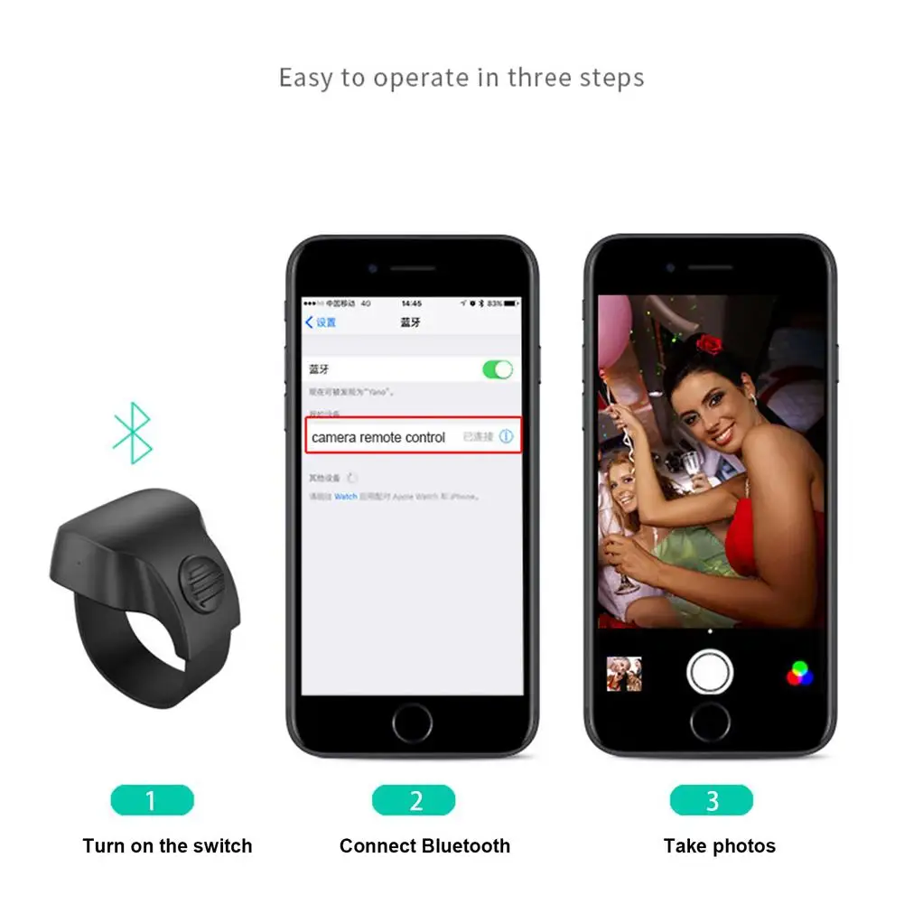 Bluetooth Remote Control Button Wireless Controller Self-Timer Camera Stick Shutter Release Phone Selfie Ring For Ios Android